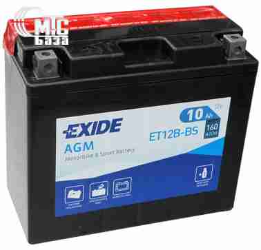 Аккумуляторы Аккумулятор на мотоцикл Exide AGM [ET12B-BS] EN160 А 150x70x130мм