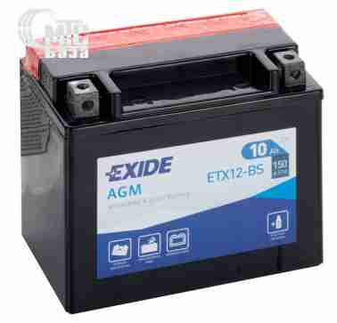 Аккумуляторы Аккумулятор на мотоцикл Exide AGM [ETX12-BS] 6CT-10 АЧ , пуск ток EN150 А 150x90x130мм