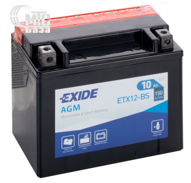 Аккумулятор на мотоцикл Exide AGM [ETX12-BS] 6CT-10 АЧ , пуск ток EN150 А 150x90x130мм
