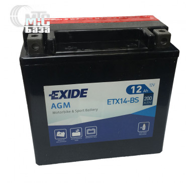 Аккумулятор на мотоцикл Exide AGM [ETX14-BS] EN200 А 150x90x145мм