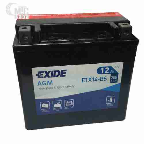Аккумулятор на мотоцикл Exide AGM [ETX14-BS] EN200 А 150x90x145мм