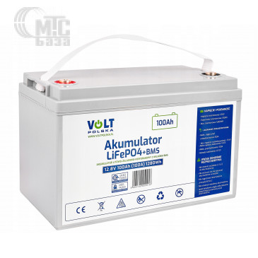 Аккумулятор Volt Polska LiFePO4  12V 100Ah (100A) +BMS (Код 6AKLI10012)
