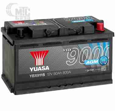 Аккумуляторы Аккумулятор  Yuasa  AGM Start Stop Plus Battery   [YBX9115] 6СТ-80 Ач R EN800 А 317x175x190мм