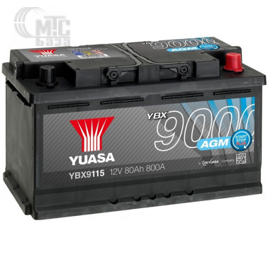 Аккумулятор  Yuasa  AGM Start Stop Plus Battery   [YBX9115] 6СТ-80 Ач R EN800 А 317x175x190мм